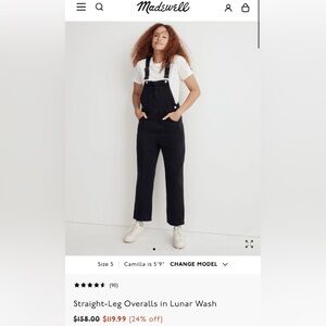 Madewell Straight-Leg Overalls in Lunar Wash size Large